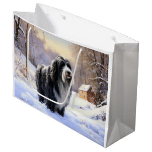 Bearded Collie Let It Snow Christmas Large Gift Bag