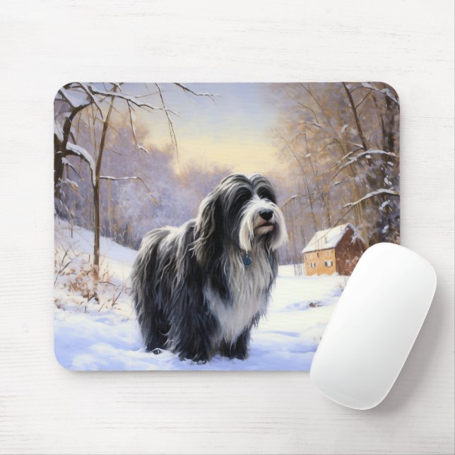 Bearded Collie Let It Snow Christmas  Mouse Pad (With Mouse)