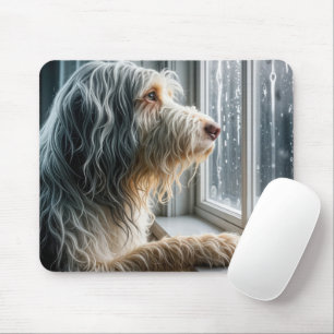 Bearded Collie Looking at a Rainy Window Mouse Pad