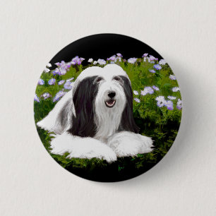 Bearded Collie Painting - Cute Original Dog Art 2 Inch Round Button