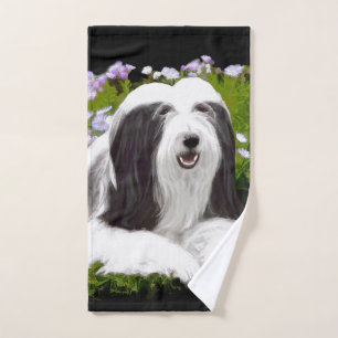 Bearded Collie Painting - Cute Original Dog Art Bath Towel Set