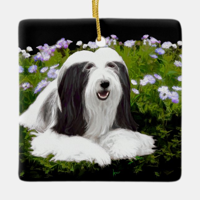 Bearded Collie Painting - Cute Original Dog Art Ceramic Ornament (Front)