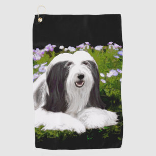 Bearded Collie Painting - Cute Original Dog Art Golf Towel