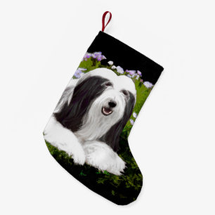 Bearded Collie Painting - Cute Original Dog Art Small Christmas Stocking