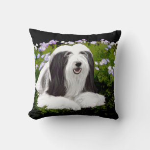 Bearded Collie Painting - Cute Original Dog Art Throw Pillow