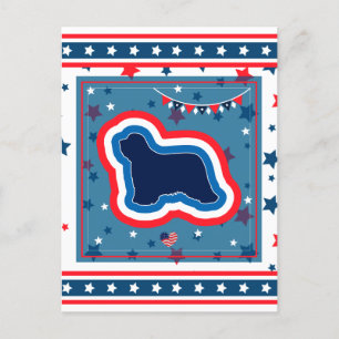 Bearded Collie Patriotic Red White Blue 4th July Holiday Postcard