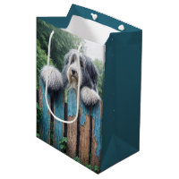 Bearded Collie Peeking Over a Fence