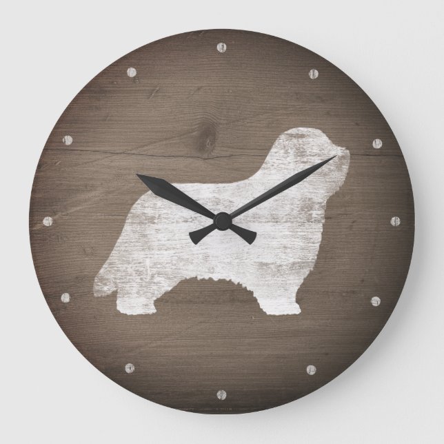 Bearded Collie Silhouette Rustic Style Large Clock (Front)