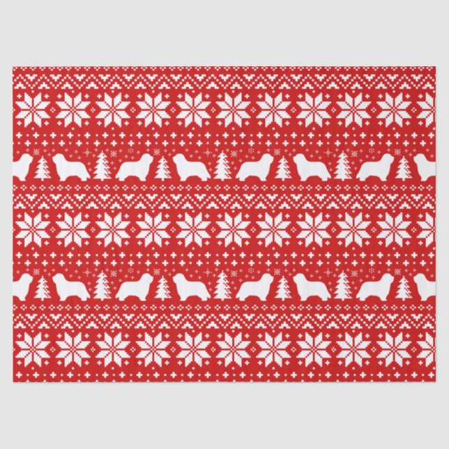 Bearded Collie Silhouettes Christmas Pattern Red Tissue Paper (Front)