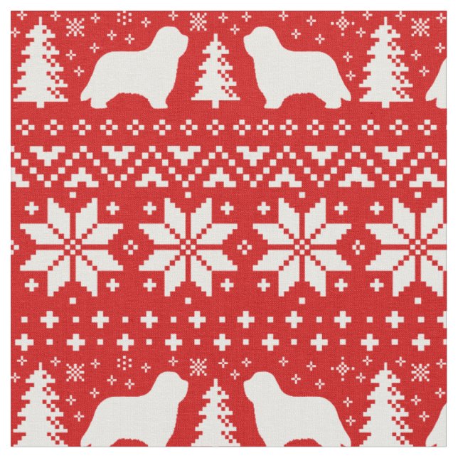 Bearded Collie Silhouettes Dogs Christmas Holiday Fabric (Close Up)