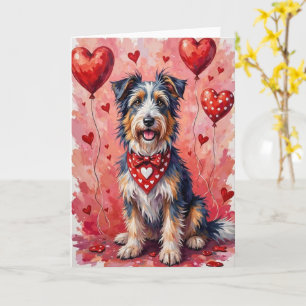 Bearded Collie Valentine Dog Sitting with Hearts Card