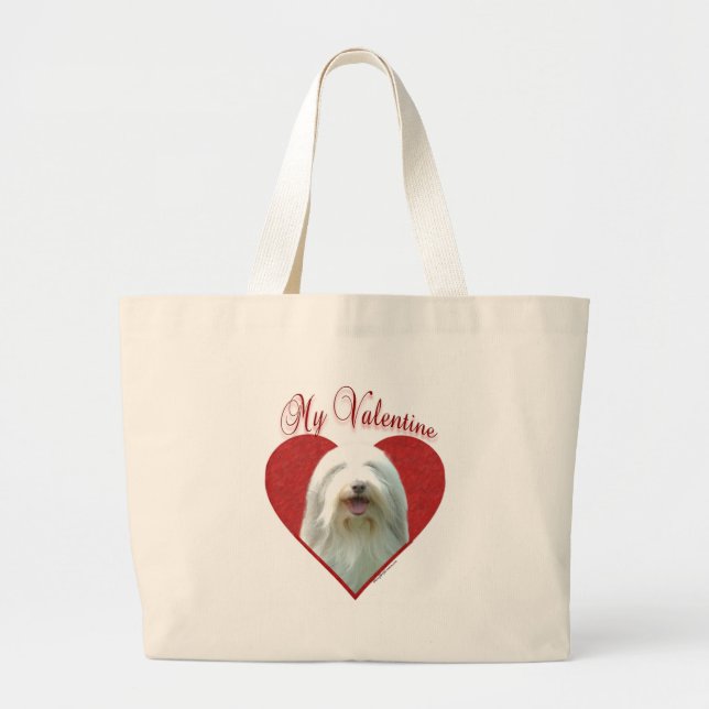 Bearded Collie Valentine Large Tote Bag (Front)