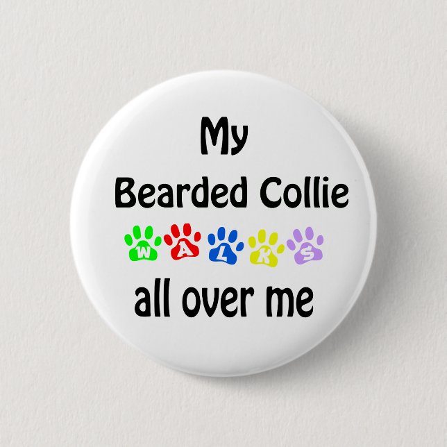 Bearded Collie Walks Design 2 Inch Round Button (Front)
