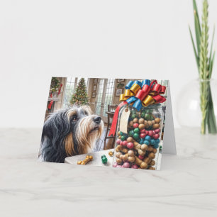Bearded Collie With Christmas Bone Treats Holiday Card