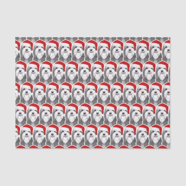 Bearded Collie with Santa Hat Christmas Patterned Tissue Paper (Front)