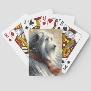 Bearded Collie With Striped Winter Scarf Playing Cards