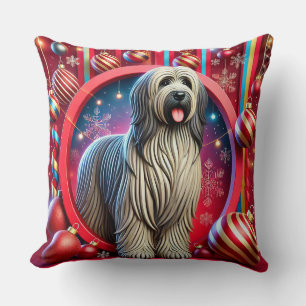 Bearded Dog Decorated Amidst Festive Christmas Throw Pillow