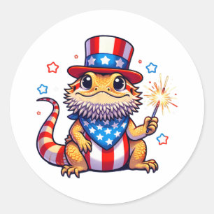 Bearded Dragon 4th Of July Independence Day Men Wo Classic Round Sticker