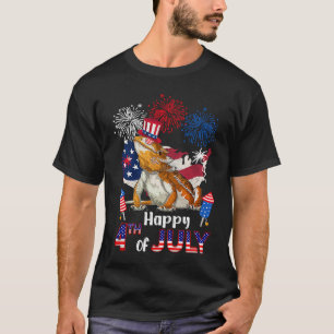 Bearded Dragon American Flag Fireworks Happy 4th o T-Shirt