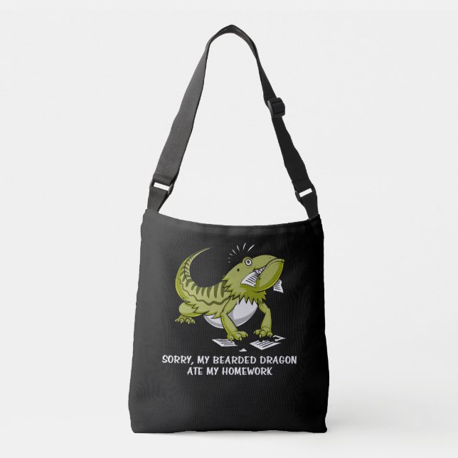 Bearded Dragon Ate My Homework Student Lizard Crossbody Bag (Front)