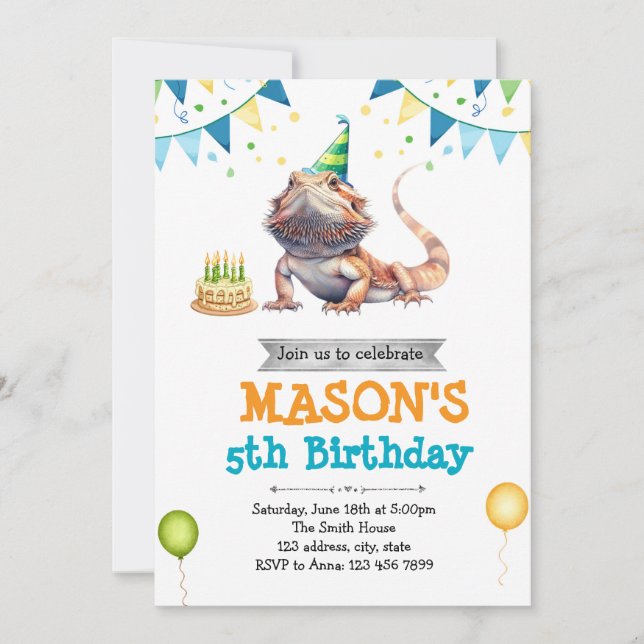 Bearded Dragon birthday invitation (Front)
