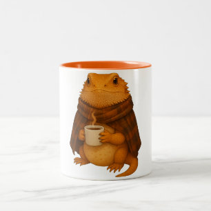 Bearded Dragon Christmas - Cozy Dragon in Blanket Two-Tone Coffee Mug