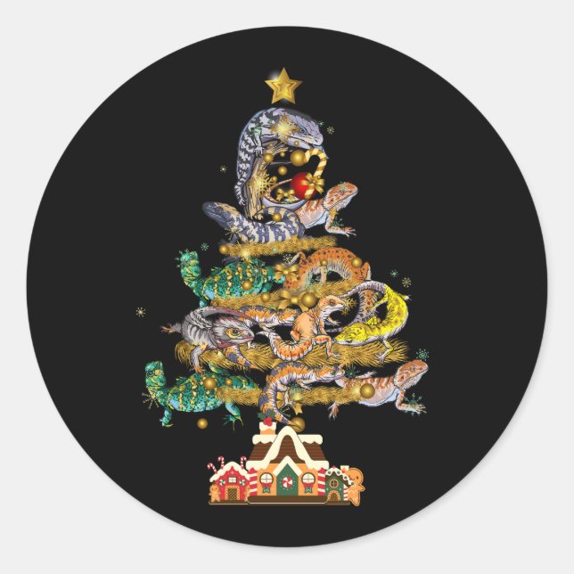 Bearded Dragon Christmas Tree Decoration Merry Xma Classic Round Sticker (Front)