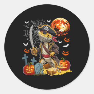 Bearded Dragon Cosplay Pirate Halloween Carved Pum Classic Round Sticker