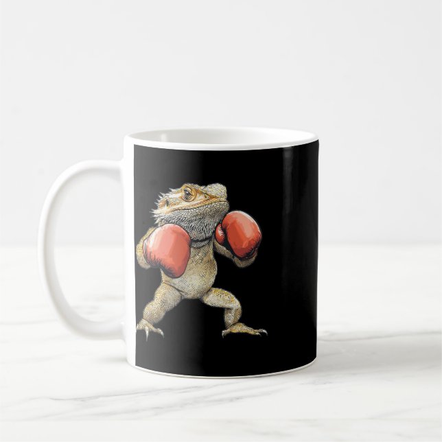 Bearded Dragon Dressed As A Boxer Funny Boxing 2  Coffee Mug (Left)