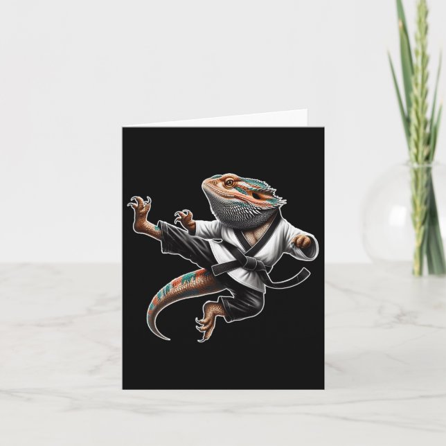 Bearded Dragon Flying Kick Pose Karate Samurai Nin Card (Front)