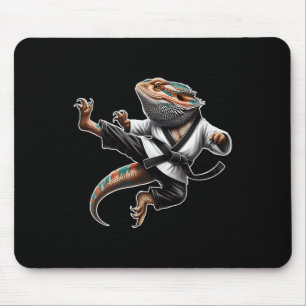 Bearded Dragon Flying Kick Pose Karate Samurai Nin Mouse Pad