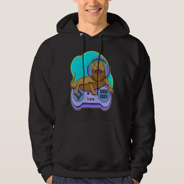 Bearded Dragon Gamer Computer Game Player Lizard Hoodie (Front)