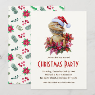 Bearded Dragon in a Santa Hat Christmas Party Invitation