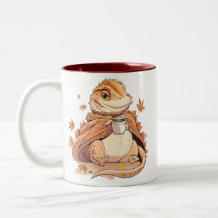 Bearded Dragon in Blanket - Cozy Autumn Coffee  Two-Tone Coffee Mug