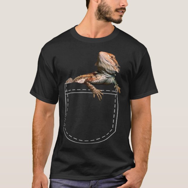 Bearded Dragon In Breast Pocket Reptile  Agame Liz T-Shirt (Front)