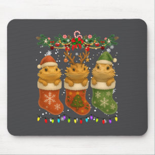 Bearded Dragon In Christmas Socks Lights Bearded D Mouse Pad
