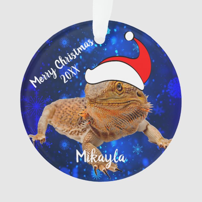 Bearded Dragon in Santa Hat   Ornament (Front)