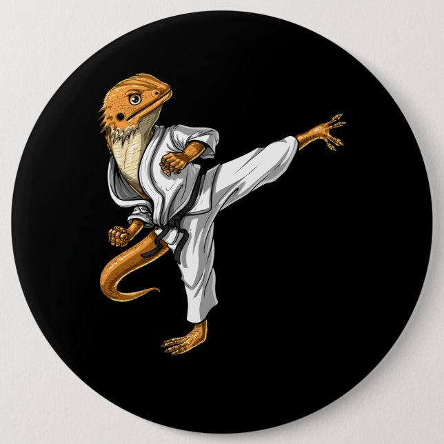 Bearded Dragon Karate 6 Inch Round Button (Front)