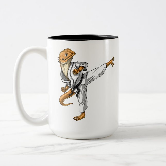 Bearded Dragon Karate Two-Tone Coffee Mug (Left)