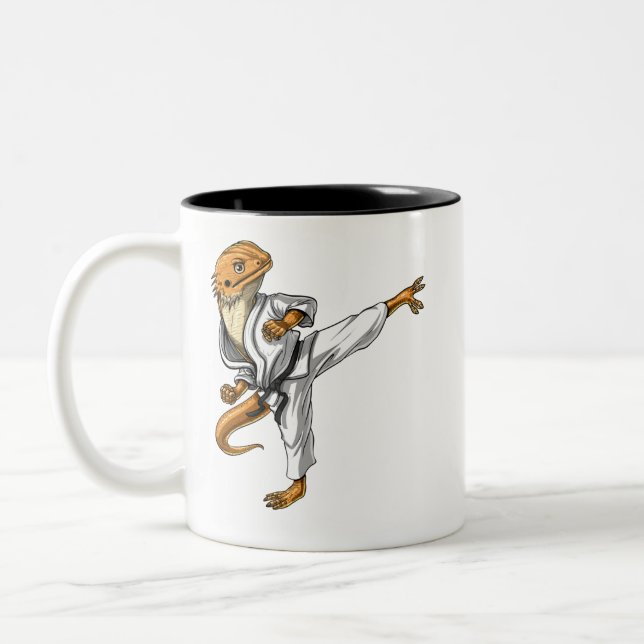 Bearded Dragon Karate Two-Tone Coffee Mug (Left)