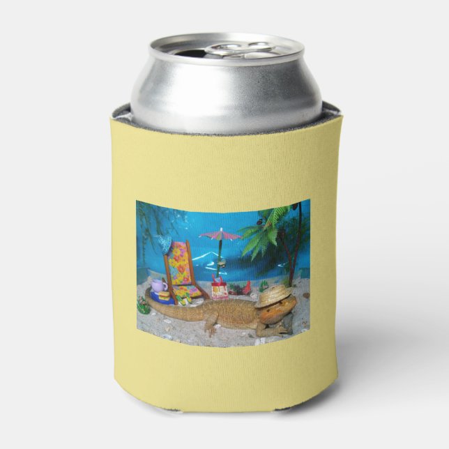 Bearded Dragon "Life's a Beach" Beer Cozy Can Cooler (Can Front)