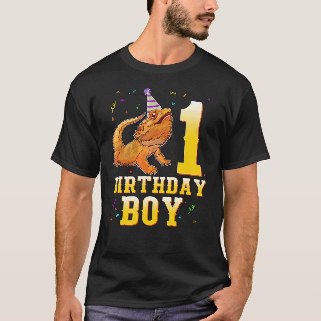 Bearded Dragon Lizard 1st Birthday  1 Year Old Boy T-Shirt (Front)