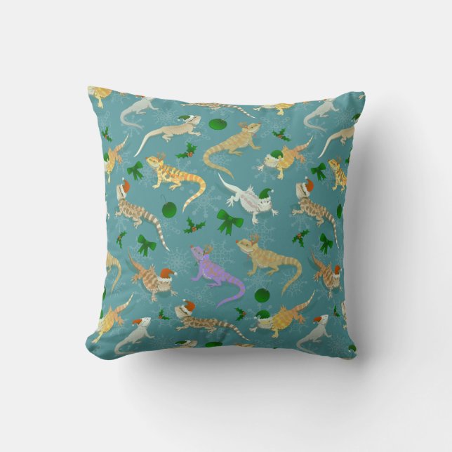 Bearded Dragon Morph Holiday Ice Throw Pillow (Front)