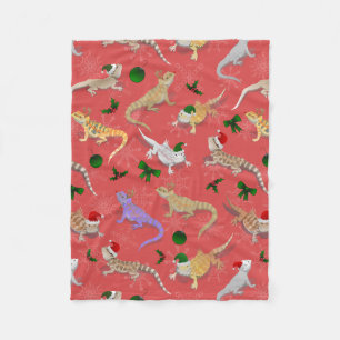 Bearded Dragon Morph Holiday Red Fleece Blanket