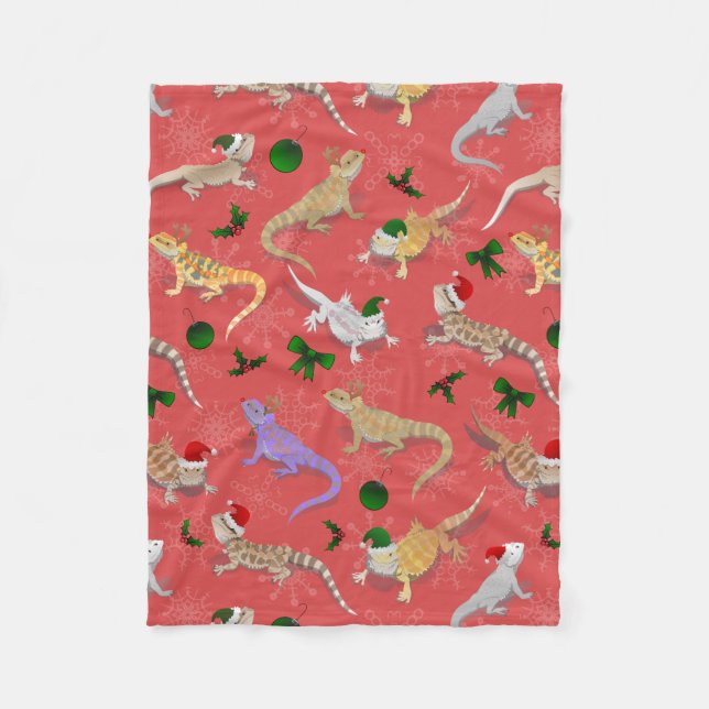 Bearded Dragon Morph Holiday Red Fleece Blanket (Front)