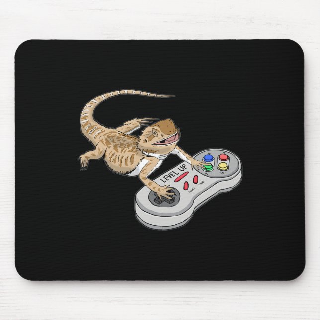 Bearded Dragon Playing Video Game Reptiles Pagona  Mouse Pad (Front)