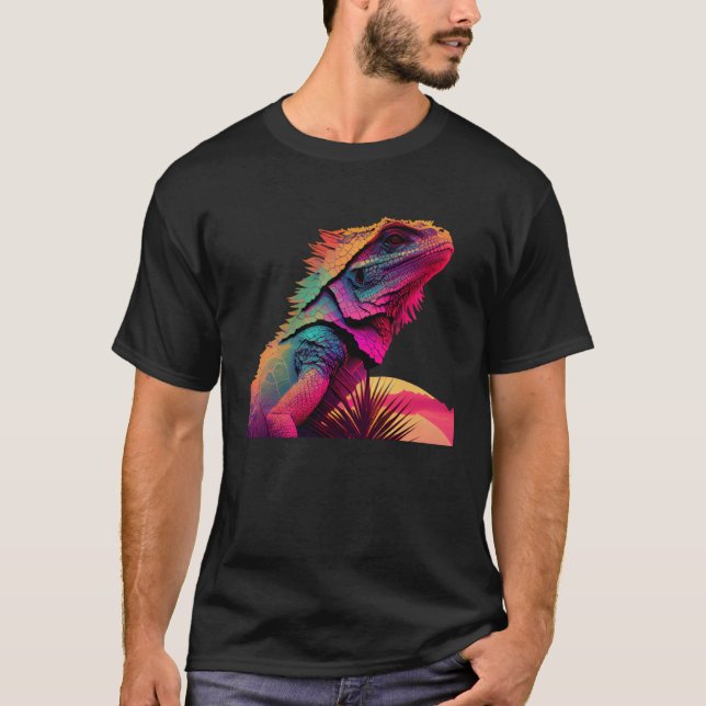 Bearded Dragon Pogona Lizard Vaporwave T-Shirt (Front)