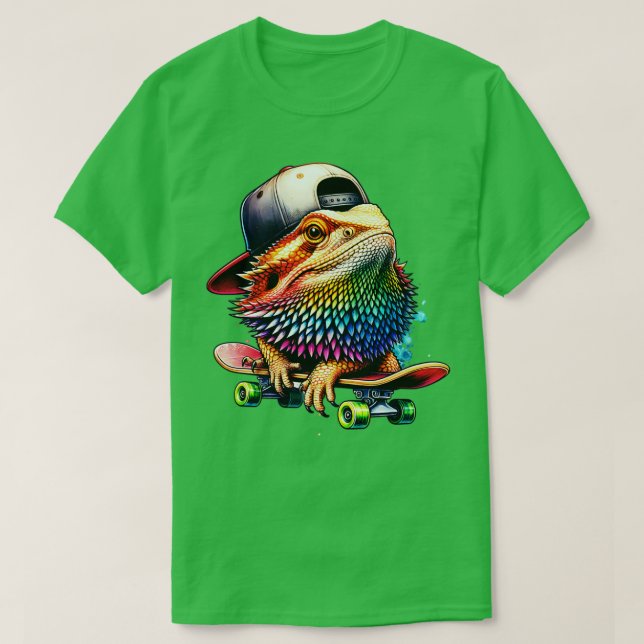 Bearded Dragon Skateboarder T-Shirt (Design Front)