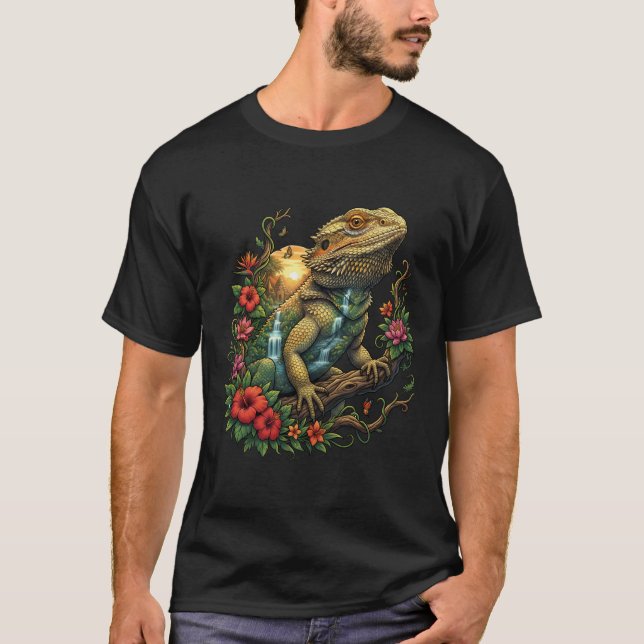 Bearded Dragon Tropical Fantasy Landscape Reptile  T-Shirt (Front)