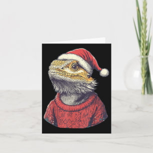 Bearded Dragon Ugly Sweater Santa Hat Christmas Card